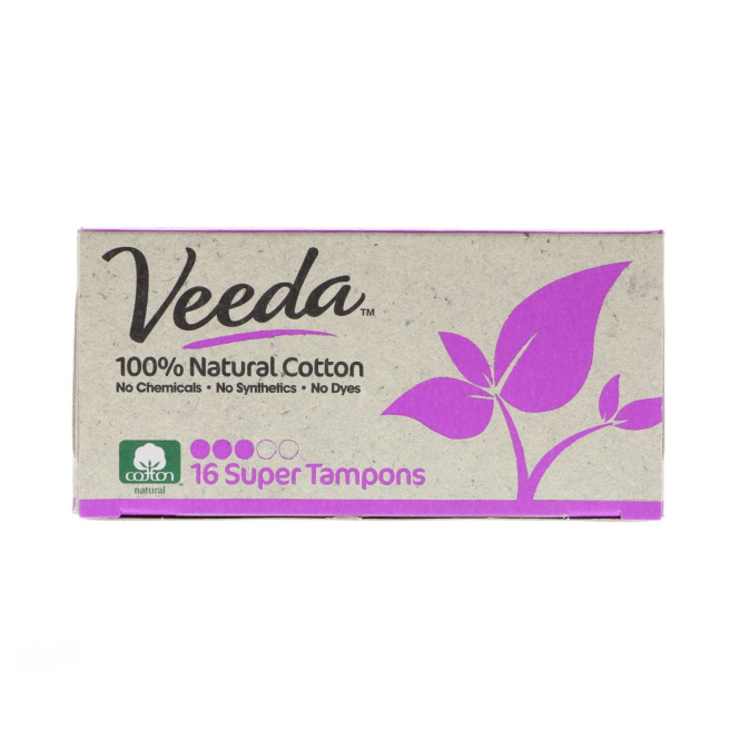 Veeda, 100% Natural Cotton Tampon, Super, 16 Tampons