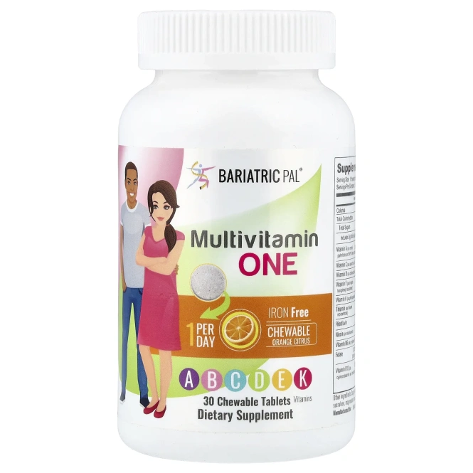 BariatricPal, Multivitamin One, без железа, апельсин и цитрус, 30 жевательных таблеток