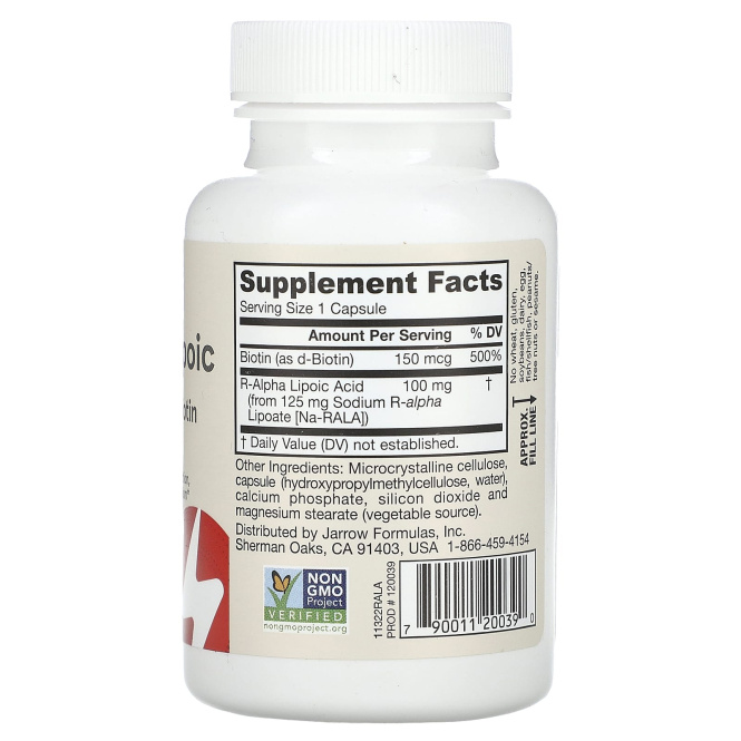 Jarrow Formulas, R-альфа липоевая кислота + биотин, 60 вегетарианских капсул
