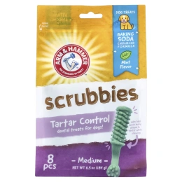 Arm & Hammer, Scrubbies, лакомство для предотвращения образования зубного камня, для собак, средний, мята, 8 шт., 184 г (6,5 унции)