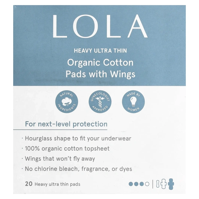 Lola, органические ватные диски с крылышками, плотные, ультратонкие, 20 шт.