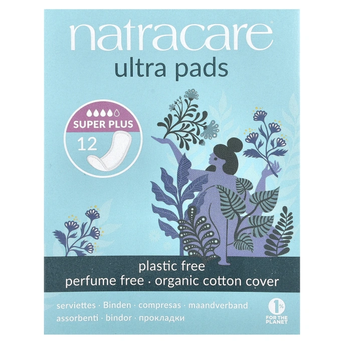 Natracare, Прокладки ультра, покрытие из органического хлопка, супер+, 12 штук