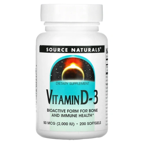 Source Naturals, Витамин D3, 2000 МЕ, 200 мягких капсул