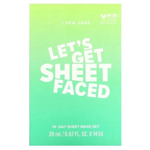 I Dew Care, Let's Get Sheet Faced, 14 Day Sheet Mask Set, 0.67 fl oz (20 ml) Each