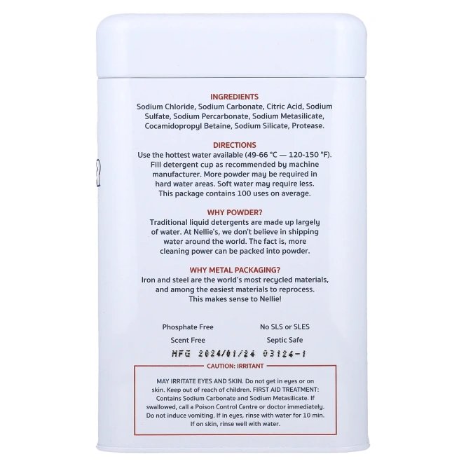 Nellie's, Порошок для посудомоечной машины Nellie's, 1,6 кг (3,5 фунта)