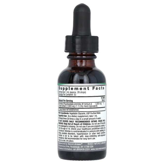 Nature's Answer, кора йохимбе, без спирта, 1000 мг, 30 мл (1 жидк. унция)