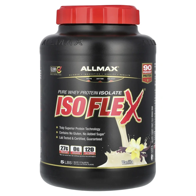 ALLMAX Nutrition, Isoflex, 100% суперочищенный изолят сывороточного протеина (технология ионной фильтрации WPI), ванильный вкус, 2,27 кг