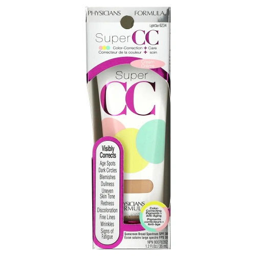Physicians Formula, Super CC+, коррекция цвета + уход, Крем CC+, SPF 30, светлый/средний, 1,2 жидких унций (35 мл)