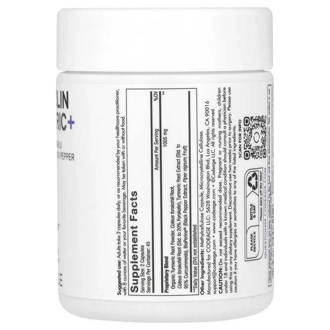 Codeage, форсколин и куркума, 90 капсул