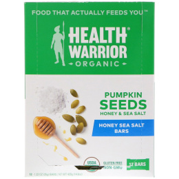 Health Warrior, Inc., Organic, Pumpkin Seed Bars, Honey & Sea Salt, 12 Bars, 14.8 oz (420 g)