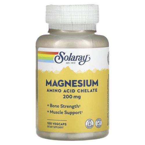 Solaray, Магний, 200 мг, 100 вегетарианских капсул