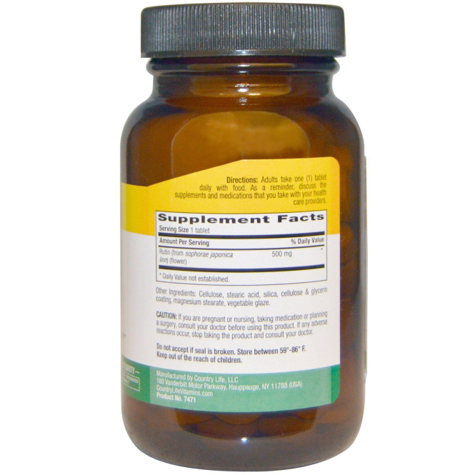 Country Life, Рутин, 500 мг, 100 таблеток