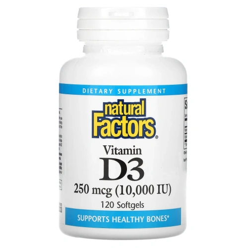 Natural Factors, витамин D3, 250 мкг, 10000 МЕ, 120 мягких таблеток