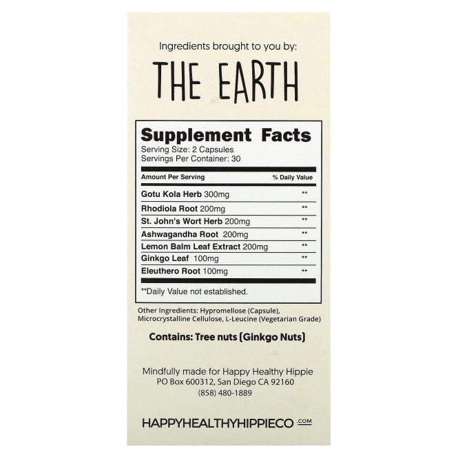 Happy Healthy Hippie, Наполненный радостью, поддерживает позитивное настроение, 60 растительных капсул
