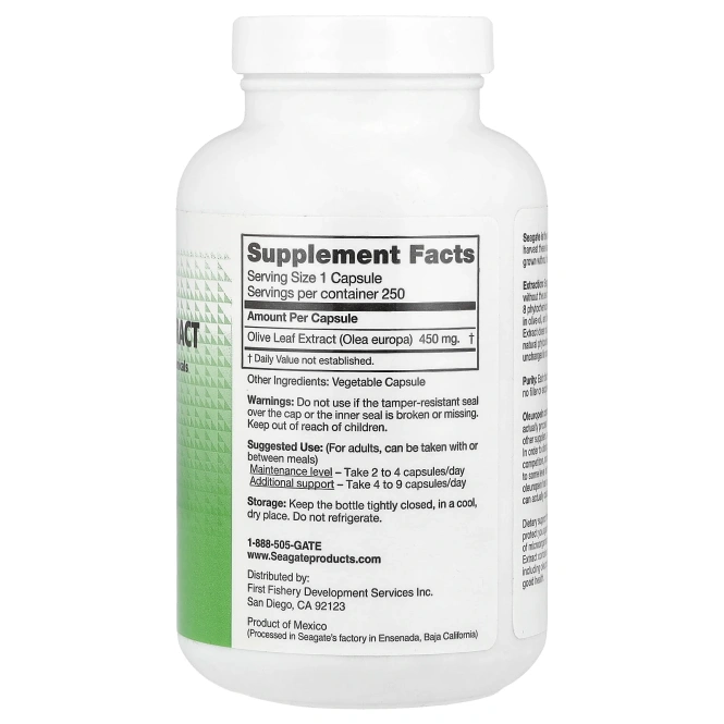 Seagate, Экстракт листьев оливы, 450 мг, 250 растительных капсул