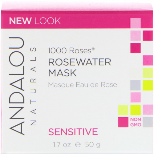 Andalou Naturals, 1000 роз, маски из розовой воды, для чувствительной кожи, 50 г (1,7 унции)