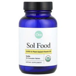 Ora, Sol Food, веганская добавка с витамином D3, 2000 МЕ, 30 органических таблеток