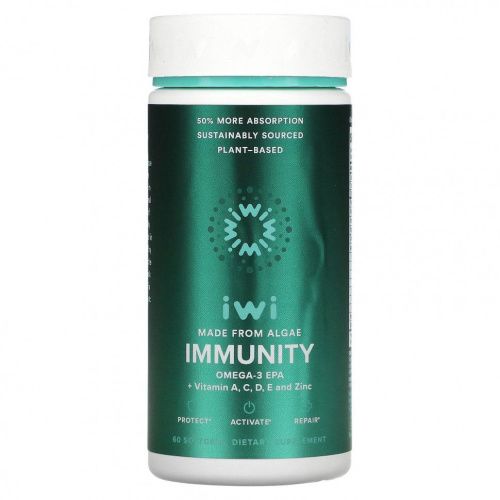 iWi, Immunity, омега-3 ЭПК с витаминами A, C, D, E и цинком, 60 мягких таблеток