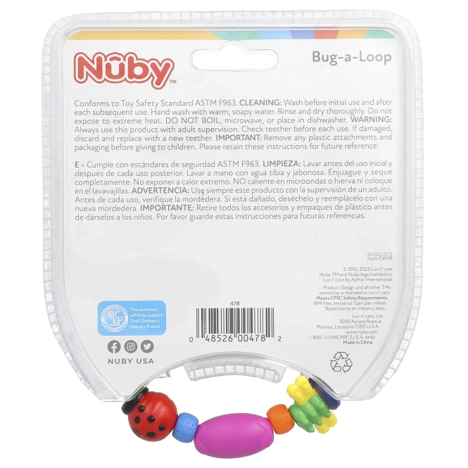 Nuby, Успокаивающий прорезыватель, Bug-а-Loop, 3 + месяцев, 1 шт.
