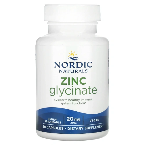 Nordic Naturals, глицинат цинка, 20 мг, 60 капсул