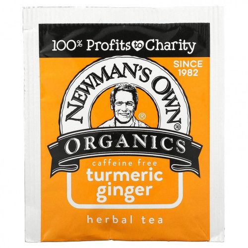 Newman's Own Organics, Herbal Tea, куркума и имбирь, без кофеина, 20 чайных пакетиков, 45 г (1,6 унции)