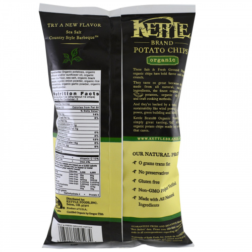 Kettle Foods, Органические картофельные чипсы, соль и свежемолотый перец, 5 унций (142 г)