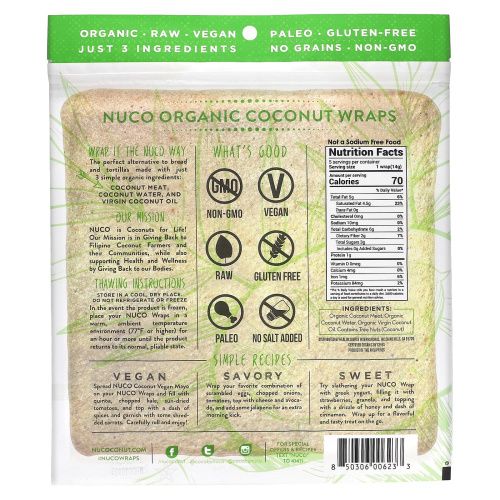 NUCO, Органические кокосовые роллы, оригинальные, 5 роллов по 14 г