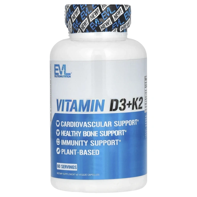 EVLution Nutrition, Витамин D3 + K2, 60 капсул
