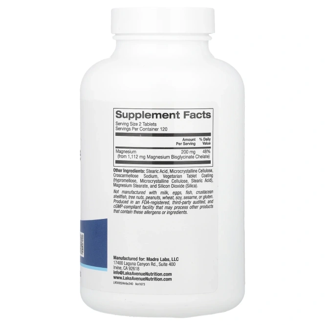 Lake Avenue Nutrition, хелатный бисглицинат магния, 200 мг, 240 таблеток