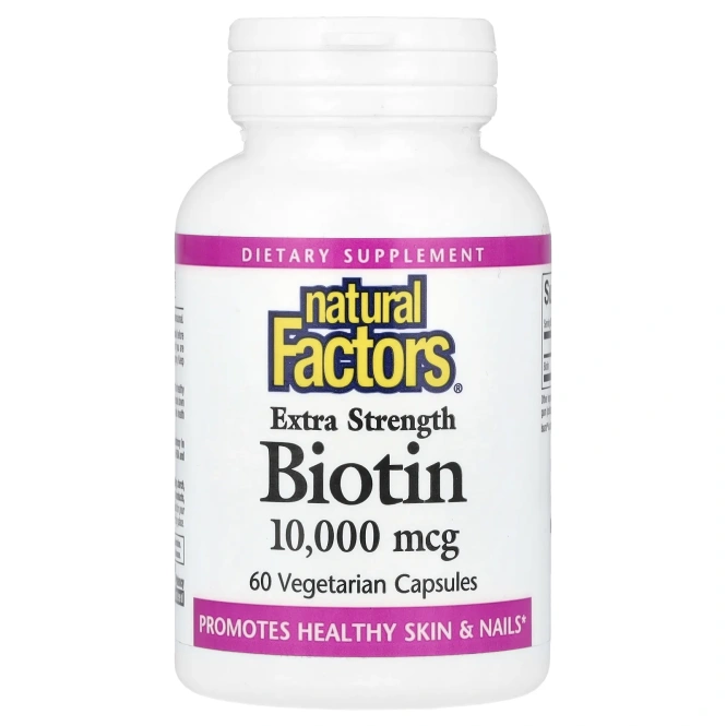 Natural Factors, Биотин, экстра сила, 10000 мкг, 60 растительных капсул