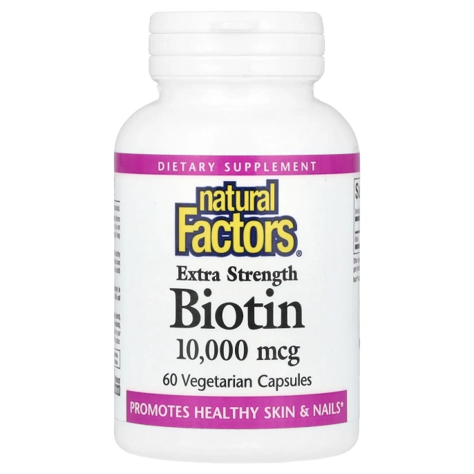 Natural Factors, Биотин, экстра сила, 10000 мкг, 60 растительных капсул