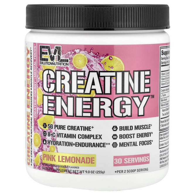EVLution Nutrition, Creatine Energy™, розовый лимонад, 225 г (9 унций)