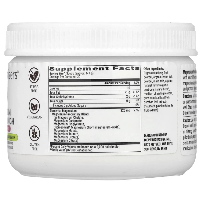 BiOptimizers, Magnesium Breakthrough, малиновый лимонад, 134 г (4,7 унции)