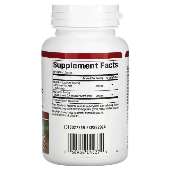 Natural Factors, Органическая мака MacaRich, супер сильная, мощная мака, с женьшенем, 500 мг, 90 растительных капсул