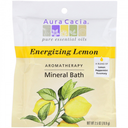 Aura Cacia, Ароматерапевтическое минеральное средство для ванны, бодрящий лимон, 2,5 унции (70,9 г)
