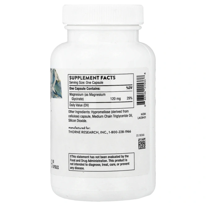 Thorne, глицинат магния, 90 капсул (120 мг в 1 капсуле)