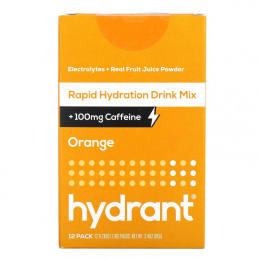 Hydrant, Смесь для быстрого увлажнения напитка + 100 мг кофеина, апельсин, 12 пакетиков, 7,9 г (0,28 унции)