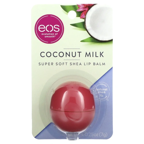 EOS, Visibly Soft, бальзам для губ, кокосовое молоко, .25 унции(7 г)