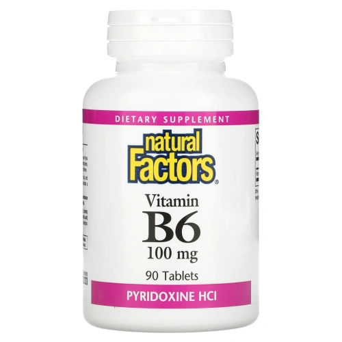 Natural Factors, B6, пиридоксин HCl, 100 мг, 90 таблеток