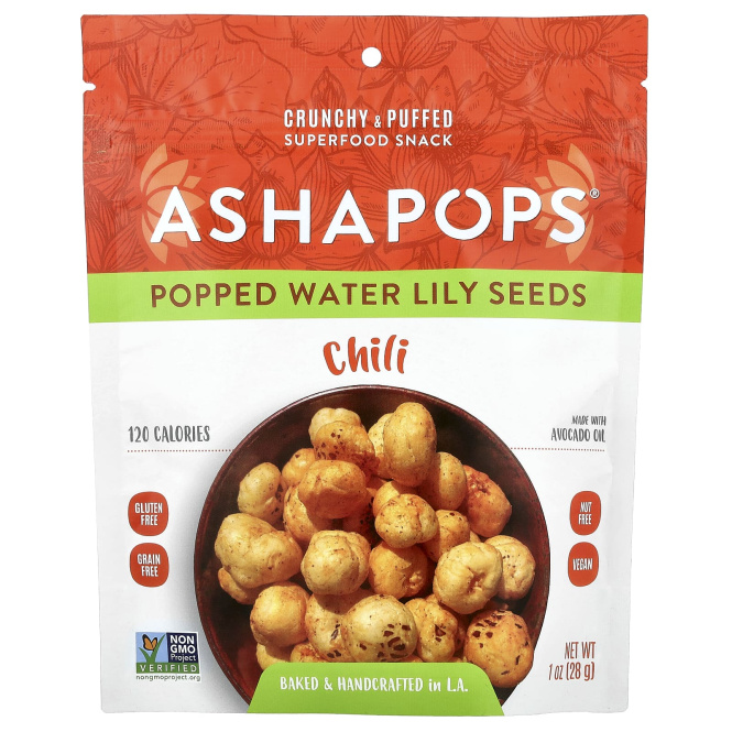 AshaPops, Popped Water Lily Seeds, перец чили, 28 г (1 унция)