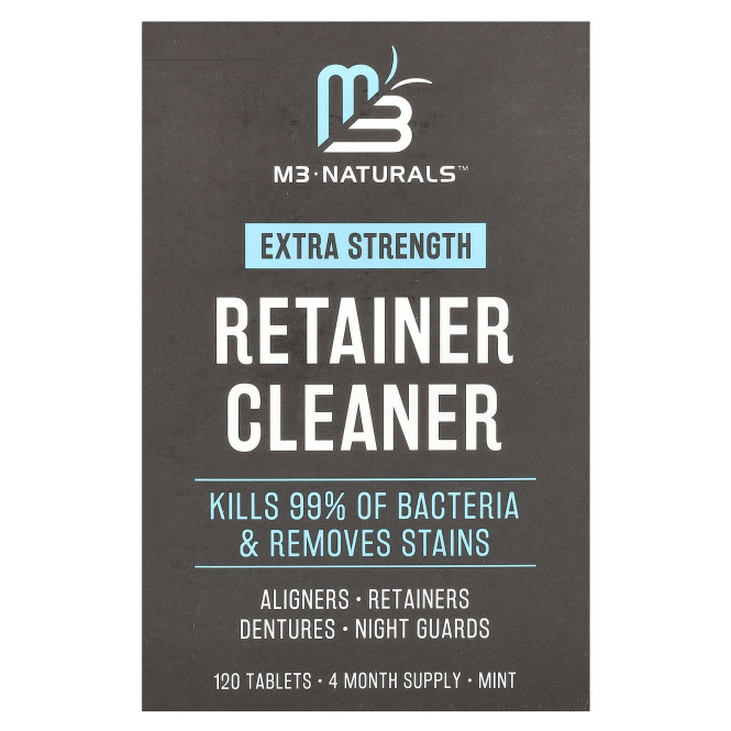 M3 Naturals, Retainer Cleaner, мята, 120 таблеток