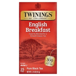Twinings, 100% чистый черный чай «Английский завтрак», 25 чайных пакетиков, 50 г (1,76 унции)