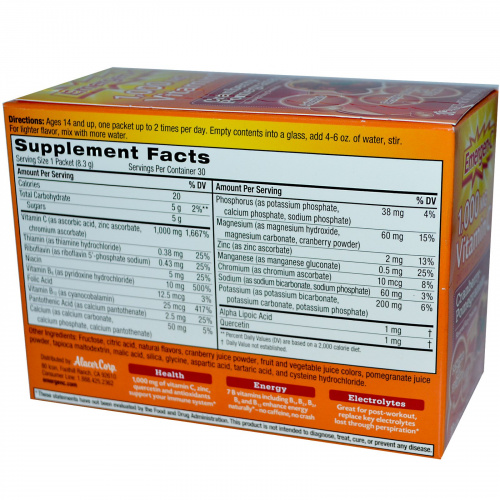 Emergen-C, 1000 мг витамина С  со вкусом клюквы и граната, 30 пакетов по 8,3 г каждый