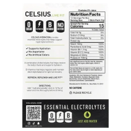 Celsius, Live Fit, увлажнение, незаменимые электролиты, без кофеина, лимон и лайм, 14 стиков в виде порошка для увлажнения, по 7,41 г (0,26 унции)