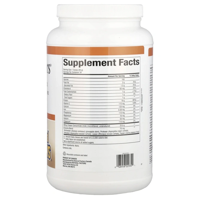 Natural Factors, Whey Factors, сывороточный протеин, полученный от вскормленных травой коров, без вкусовых добавок, 907 г