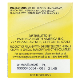 Twinings, Травяной чай, лимонное наслаждение, без кофеина, 20 отдельных чайных пакетиков, 1,41 унц. (40 г)