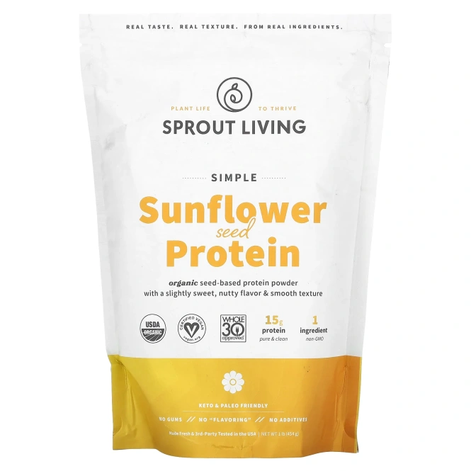 Sprout Living, Простой протеин из семян подсолнечника, 454 г (1 фунт)