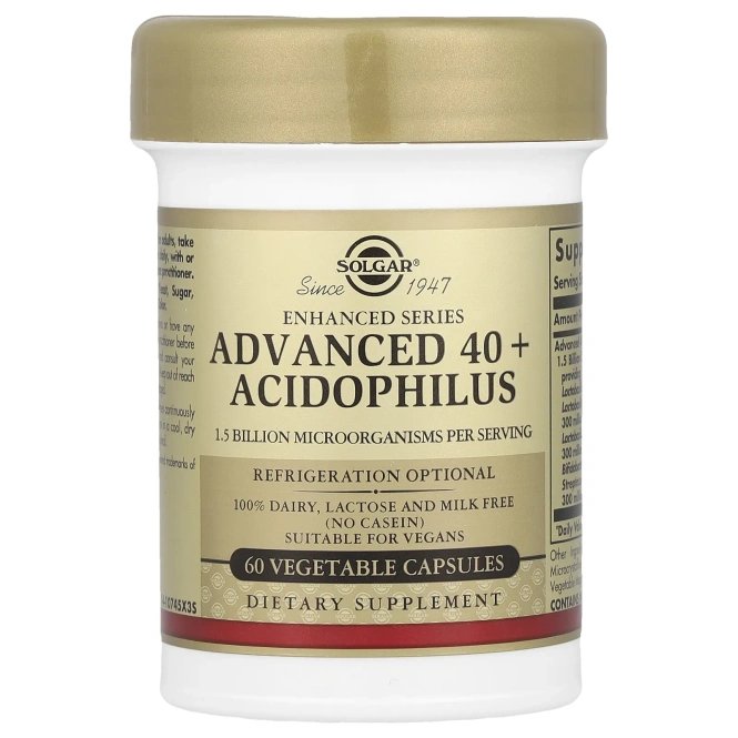 Solgar, Advanced 40+ Acidophilus, 60 растительных капсул