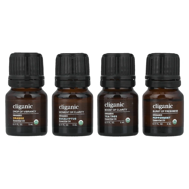 Cliganic, The Basics, набор для ароматерапии с эфирными маслами, набор из 4 предметов