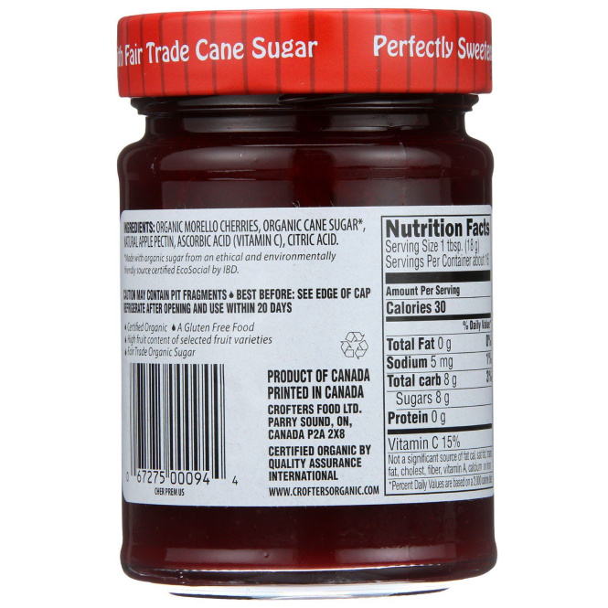 Crofter's Organic, Высококачественный джем, Вишня, 10 унций (283 г)